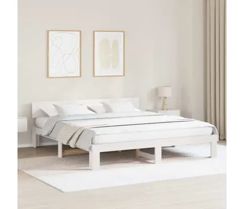 Gultas Rāmis Ar Galvgali Balts 200X200 Cm Masīvkoka Priedes Vidaxl