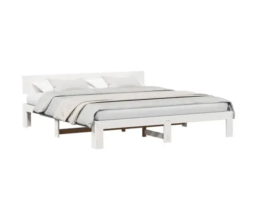 Gultas Rāmis Ar Galvgali Balts 200X200 Cm Masīvkoka Priedes Vidaxl