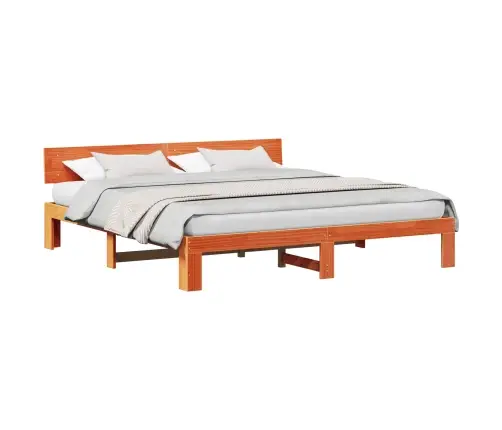 Gultas Rāmis Ar Galvu Vaska Brūns 200X200 Cm Masīvkoka Vidaxl