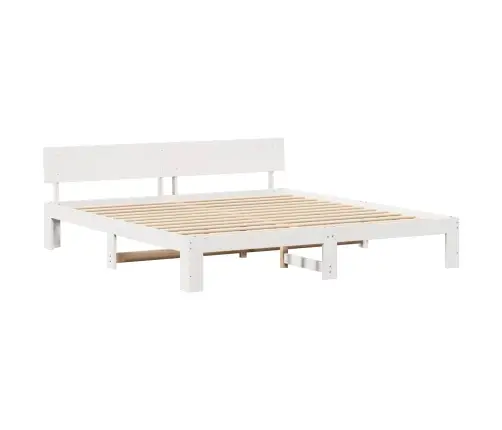 Gultas Rāmis Ar Galvas Dēli Balts 180X200 Cm Cietajā Priedes Kokā Vidaxl