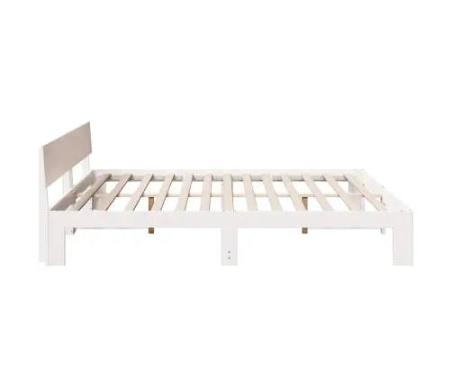 Gultas Rāmis Ar Galvas Dēli Balts 180X200 Cm Cietajā Priedes Kokā Vidaxl
