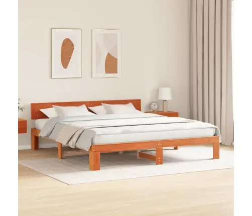 Gultas Rāmis Ar Galvgali Vaskotā Brūnā Krāsā 180X200 Cm Cieta Priedes Koka Vidaxl