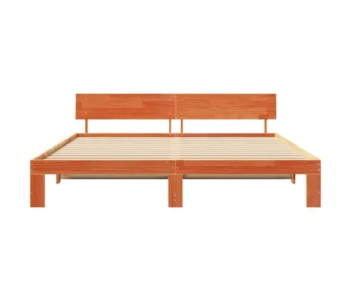 Gultas Rāmis Ar Galvgali Vaskotā Brūnā Krāsā 180X200 Cm Cieta Priedes Koka Vidaxl