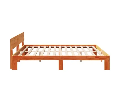 Gultas Rāmis Ar Galvgali Vaskotā Brūnā Krāsā 180X200 Cm Cieta Priedes Koka Vidaxl