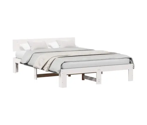 Gultas Rāmis Ar Galvgali, Balts, 160X200 Cm, Masīvkoka Priedes Vidaxl