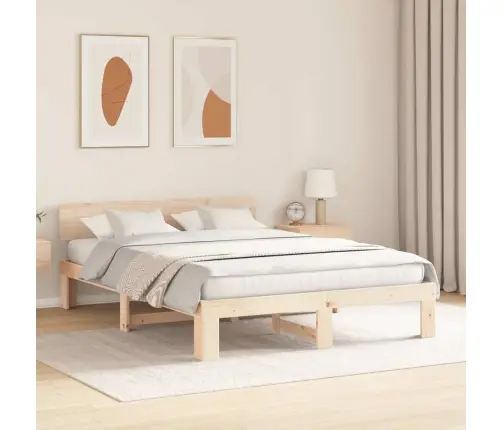 Gultas Rāmis Ar Galvgali 150X200 Cm Cieta Priežu Koka Vidaxl