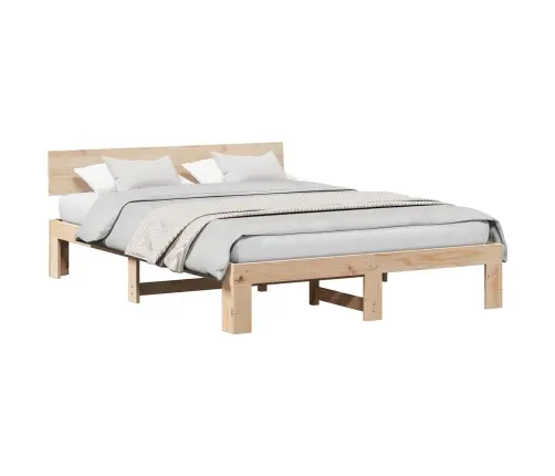 Gultas Rāmis Ar Galvgali 150X200 Cm Cieta Priežu Koka Vidaxl