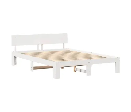 Gultas Rāmis Ar Galvas Balstu Balts 150X200 Cm Masīvkoka Priede Vidaxl