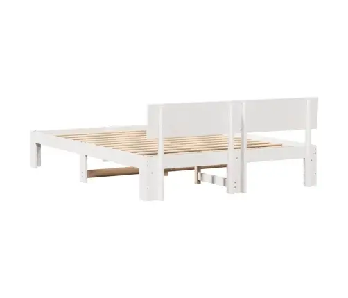 Gultas Rāmis Ar Galvas Balstu Balts 150X200 Cm Masīvkoka Priede Vidaxl
