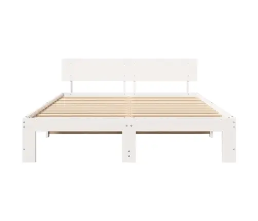 Gultas Rāmis Ar Galvas Balstu Balts 150X200 Cm Masīvkoka Priede Vidaxl