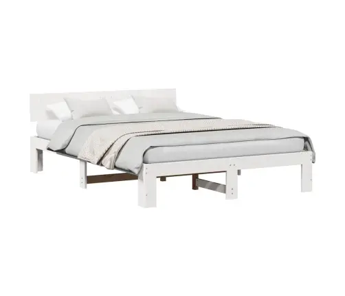Gultas Rāmis Ar Galvas Balstu Balts 150X200 Cm Masīvkoka Priede Vidaxl