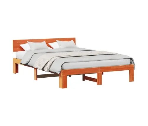 Gultas Rāmis Ar Galvu Vaska Brūnā Krāsā 150X200 Cm No Cietas Priedes Koka Vidaxl