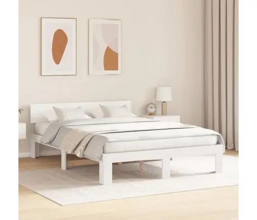 Gultas Rāmis Ar Galvgalu Balts 140X200 Cm Masīvkoks Vidaxl