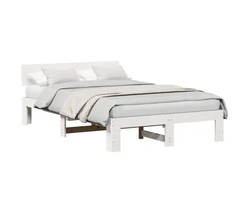 Gultas Rāmis Ar Galvgali, Balts, 120X200 Cm, Cieta Priede Vidaxl