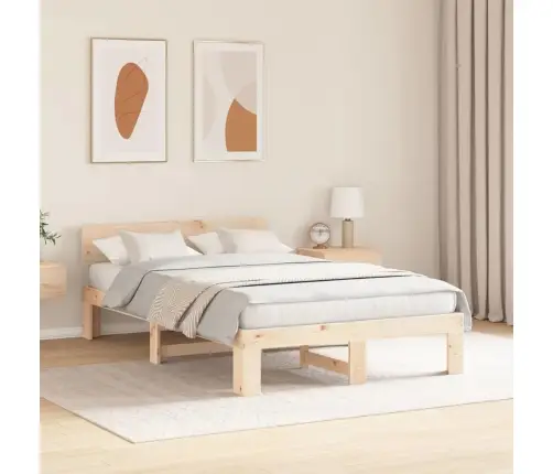 Gultas Rāmis Ar Galvgali 135X190 Cm Cieta Priede Vidaxl