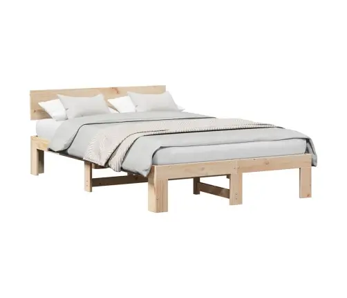 Gultas Rāmis Ar Galvas Spilvenu 120X190 Cm Cietais Priedes Koks Vidaxl