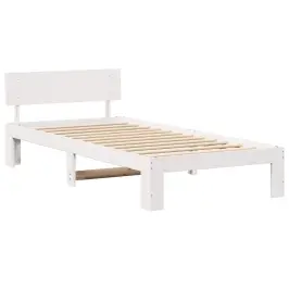 Gultas Rāmis Balts 90 X 200 Cm Ciets Priedes Koks Vidaxl