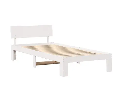 Gultas Rāmis Ar Atzveltni Balts 90X200 Cm Cieta Priedes Koks Vidaxl