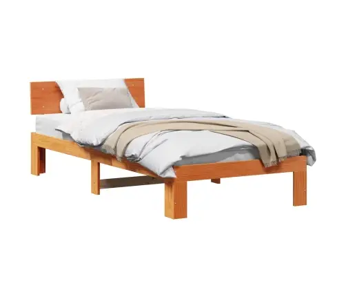 Gultas Rāmis Ar Galvgali Vaska Brūnā Krāsā 80X200 Cm Cietā Priedes Kokā Vidaxl