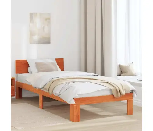 Gultas Rāmis Ar Galvas Balstu Vaskota Brūna 90X190 Cm Masīvkoka Priede Vidaxl