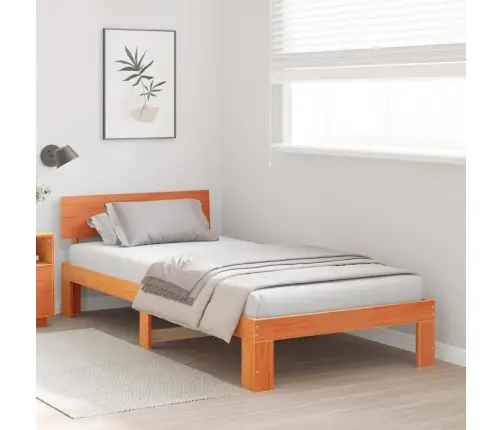 Gultas Rāmis Ar Galvas Balstu Vaskota Brūna 90X190 Cm Masīvkoka Priede Vidaxl