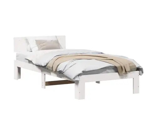Gultas Rāmis Ar Galvgali Balts 75X190 Cm Cieta Priedes Koks Vidaxl