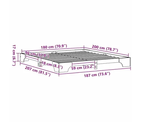 Voodi Raam Valge 180 X 200 Cm Tahke Mänd