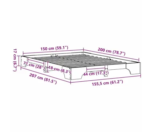 Lovos Rėmas Kietos Pušies Mediena 150 X 200 Cm Pušies Masyvas
