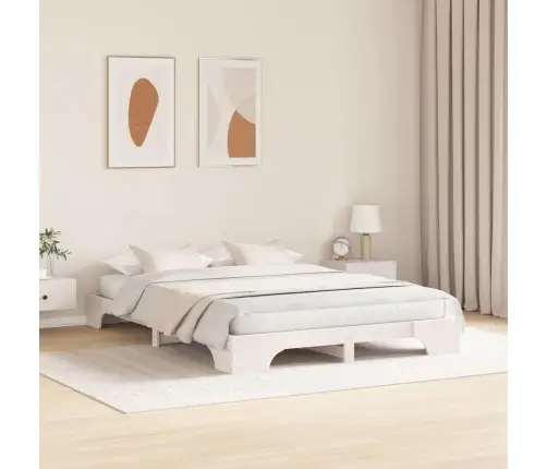 Voodi Raam Valge 150 X 200 Cm Tahke Mänd