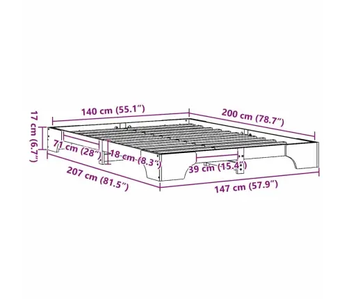 Gultas Rāmja Izmērs 140X200 Cm, Masīvkoks Vidaxl