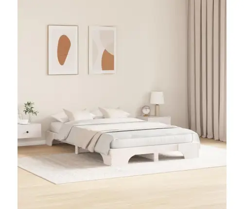 Voodi Raam Valge 140 X 190 Cm Tahke Mänd