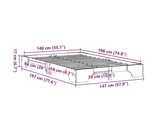 Voodi Raam Vahapruun 140 X 190 Cm Tahke Mänd
