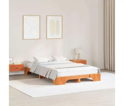 Gultas Rāmis Vaska Brūnā Krāsā 135X190 Cm Cieta Priežu Koksne Vidaxl