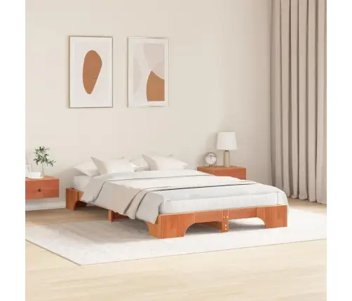 Gultas Rāmis Vaska Brūnā Krāsā 135X190 Cm Cieta Priežu Koksne Vidaxl