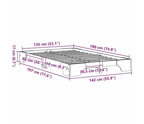 Gultas Rāmis Vaska Brūnā Krāsā 135X190 Cm Cieta Priežu Koksne Vidaxl
