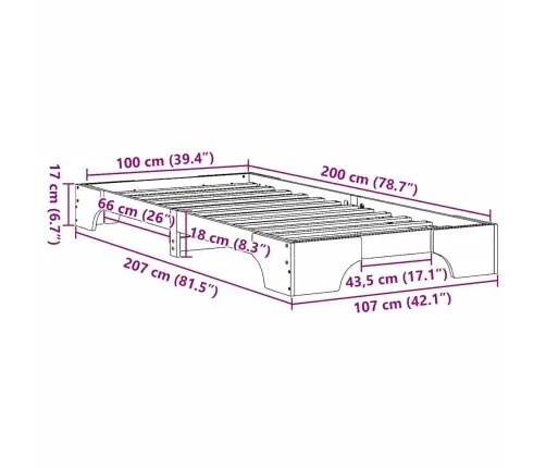 Lovos Rėmas Natūrali 100 X 200 Cm Kietos Pušies Mediena