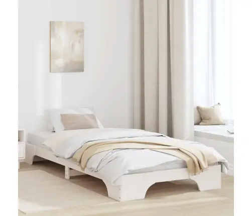 Gultas Rāmis Balts 90X200 Cm No Cieta Priedes Koka Vidaxl