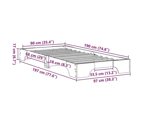 Gultas Rāmis Balts 90X190 Cm Masīvkoks Vidaxl