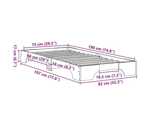 Balts Gultas Rāmis 75X190 Cm No Cietās Priedes Vidaxl