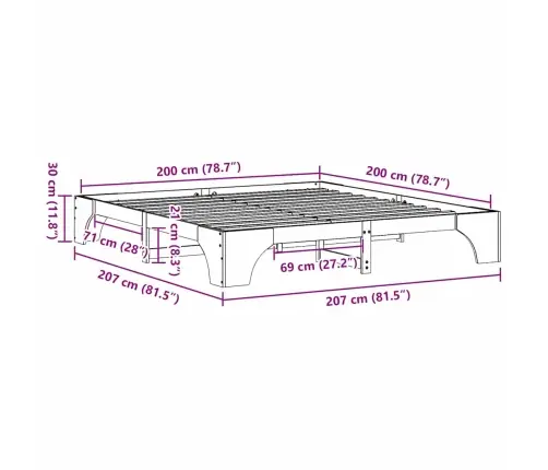 Gultas Rāmis 200X200 Cm, Cieta Priedes Koks Vidaxl