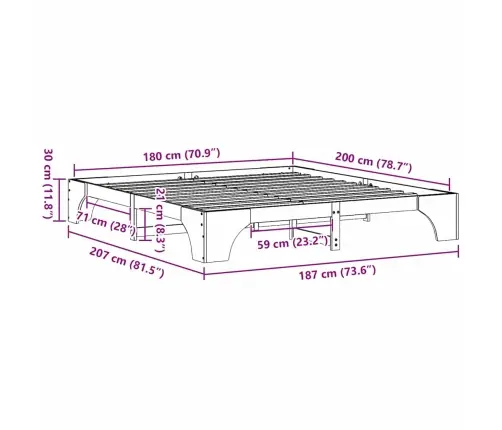 Gultas Rāmis Vaska Brūnā 180X200 Cm Cietkoka Priede Vidaxl