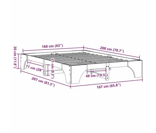 Gultas Rāmis 160X200 Cm Priedes Masīvkoks Vidaxl