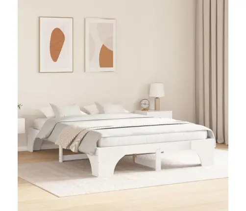 Gultas Rāmis, Balts, 150 X 200 Cm, No Masīvkoka Priedes Vidaxl