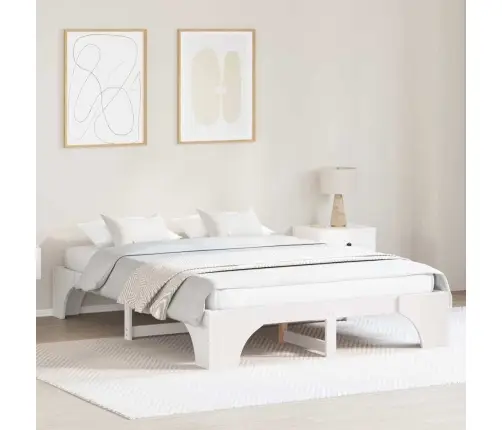 Gultas Rāmis Balts 140X200 Cm Cietā Priedes Kokā Vidaxl