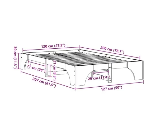 Lovos Rėmas Vaško Ruda 120 X 200 Cm Kietos Pušies Mediena