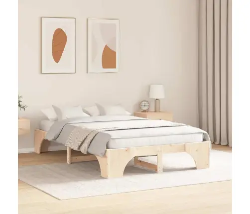 Gultas Rāmis 140 X 190 Cm Cietā Priežu Koka Vidaxl