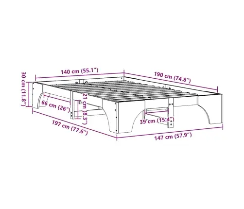 Lovos Rėmas Vaško Ruda 140 X 190 Cm Kietos Pušies Mediena