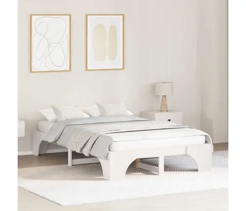 Voodi Raam Valge 135 X 190 Cm Tahke Mänd