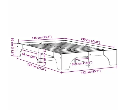 Voodi Raam Valge 135 X 190 Cm Tahke Mänd