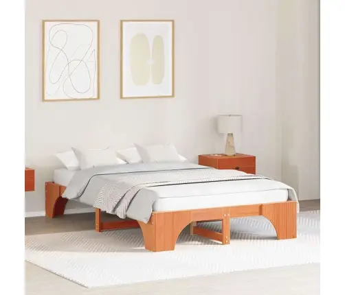 Gultas Rāmis Vaskota Brūnā Krāsā 135X190 Cm No Cietas Priedes Vidaxl